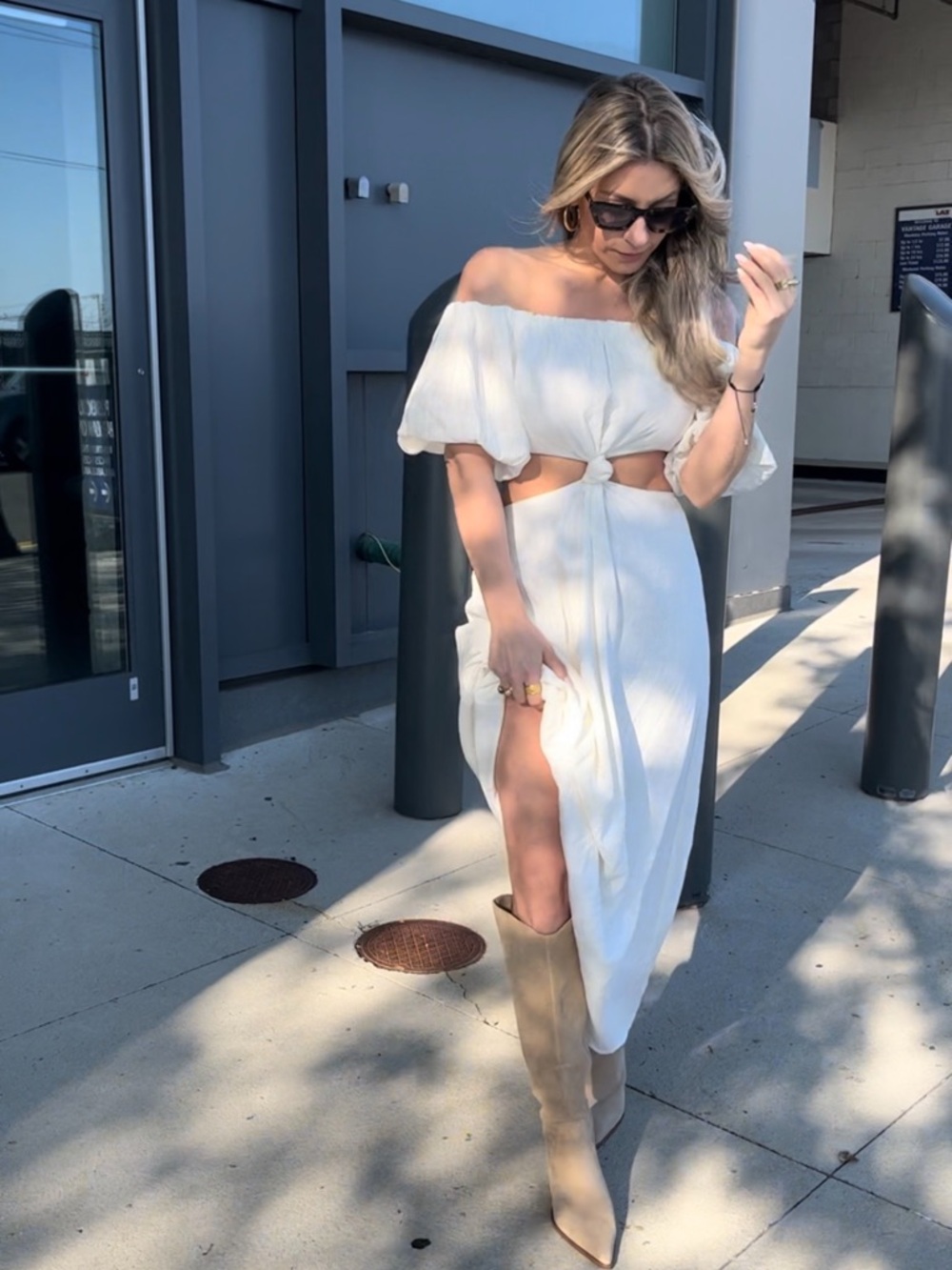 Moon River White Off-Shoulder Cutout Maxi Dress